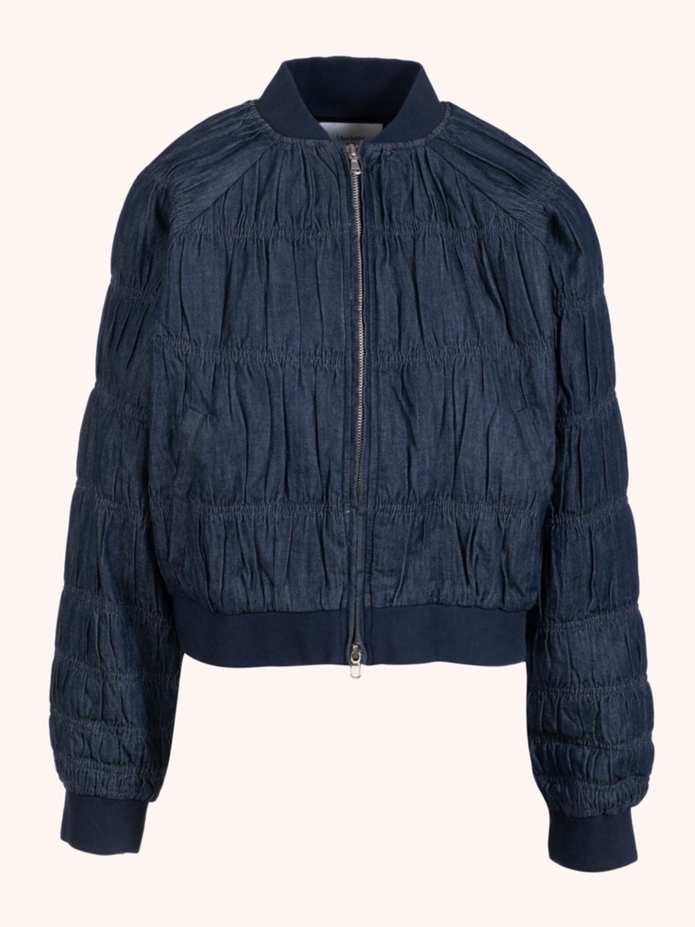 Marlette Esme Denim Navy Dark Wash Quilted Bomber Jacket Size XS